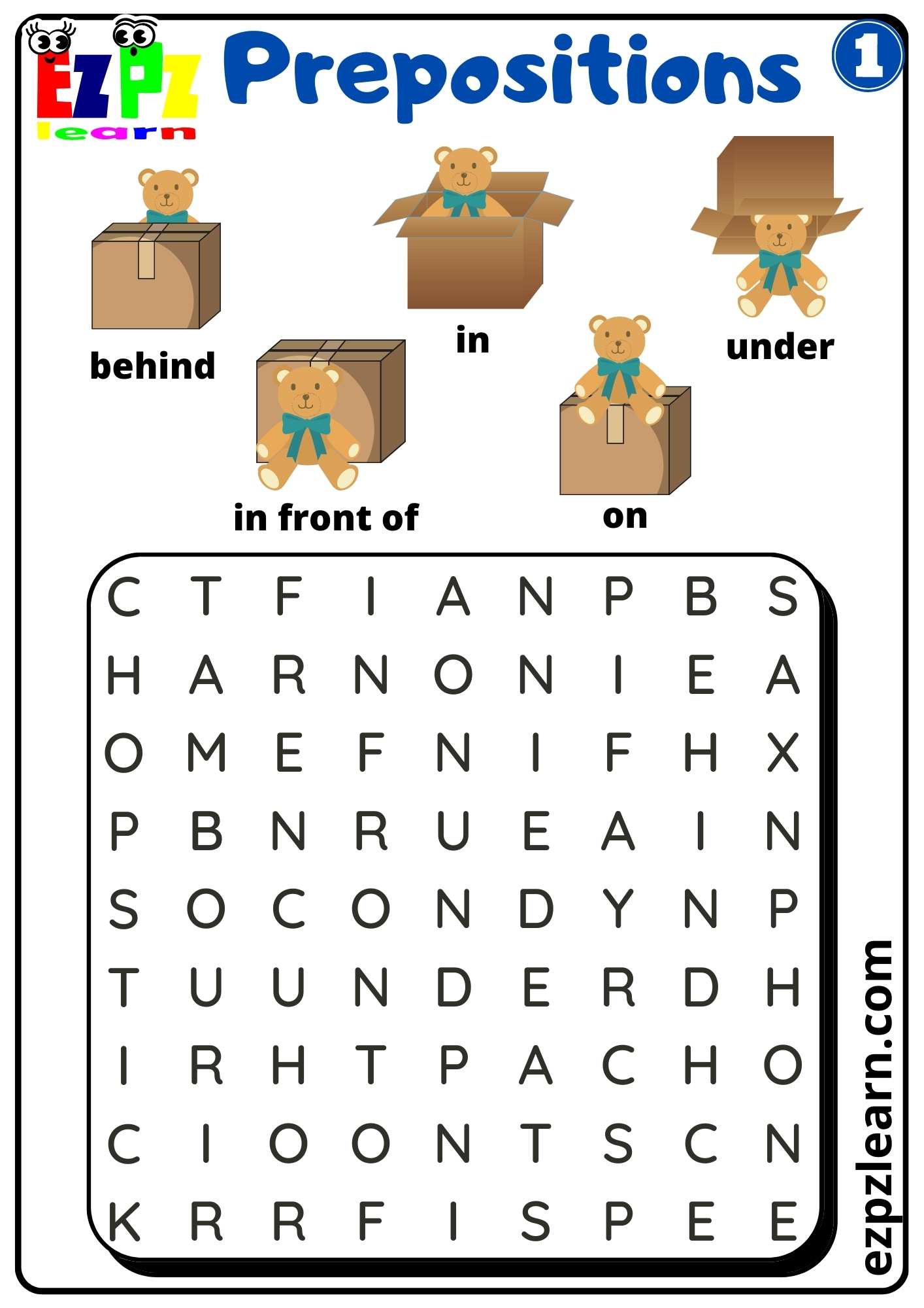 Prepositions Of Place Word Search Worksheet For Kindergarten K5 And ESL Students G1 Ezpzlearn